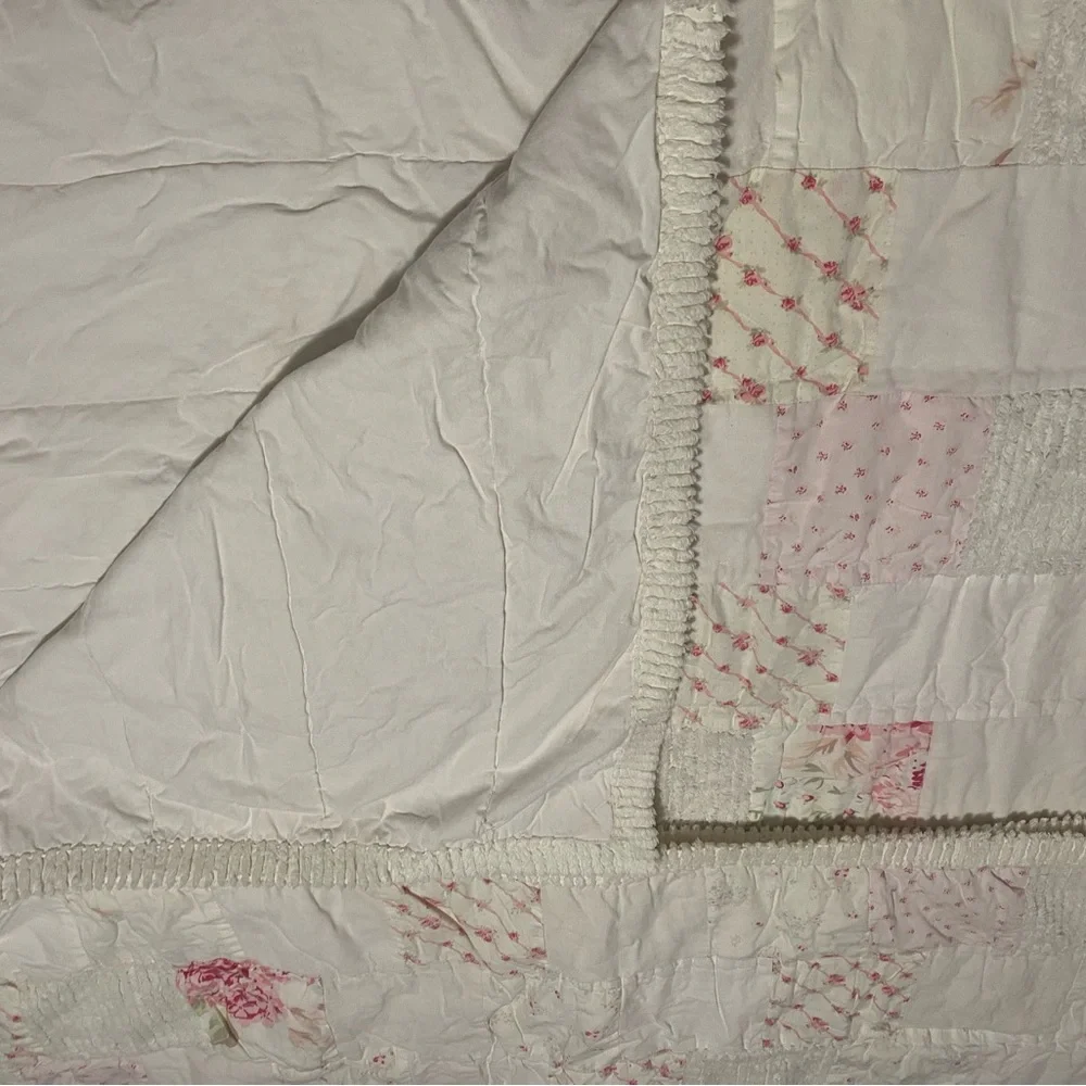 Simply Shabby Chic White and Pink Patchwork Quilt
